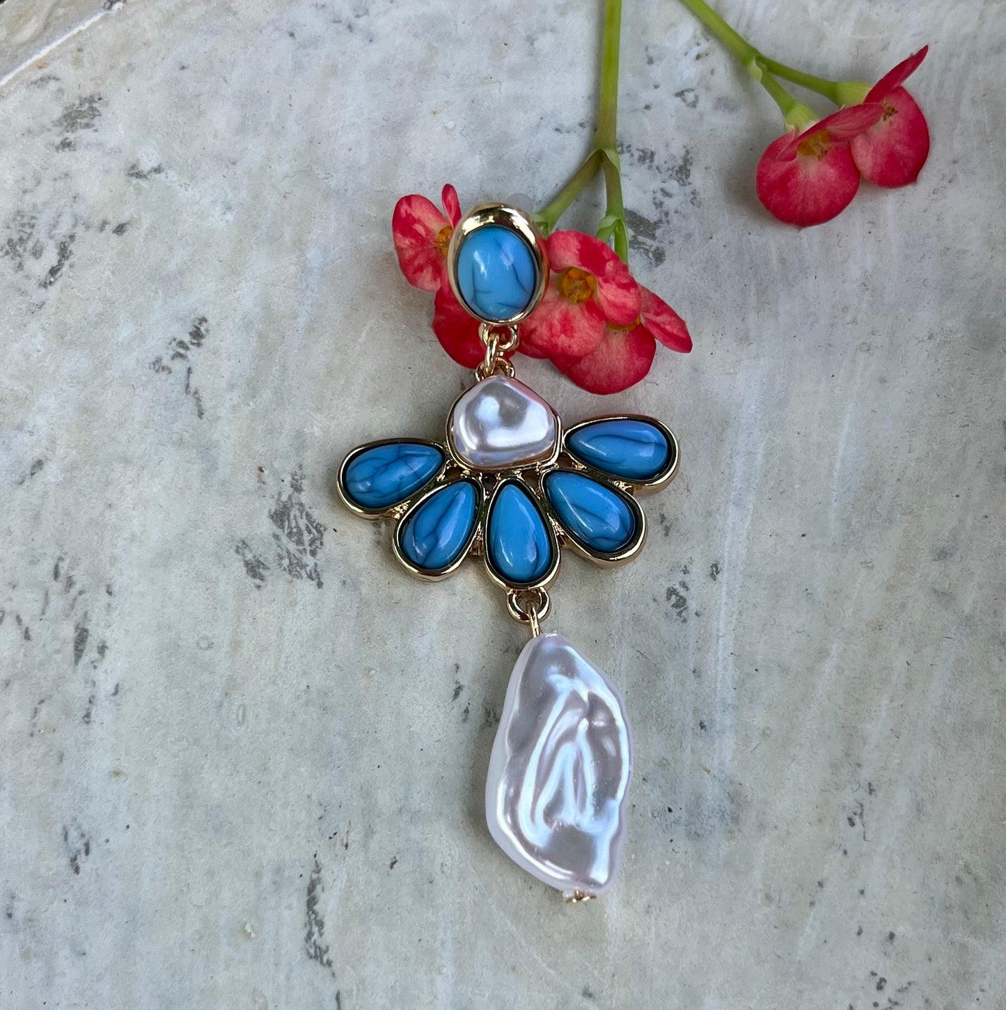 Turquoise and pearl drop earrings