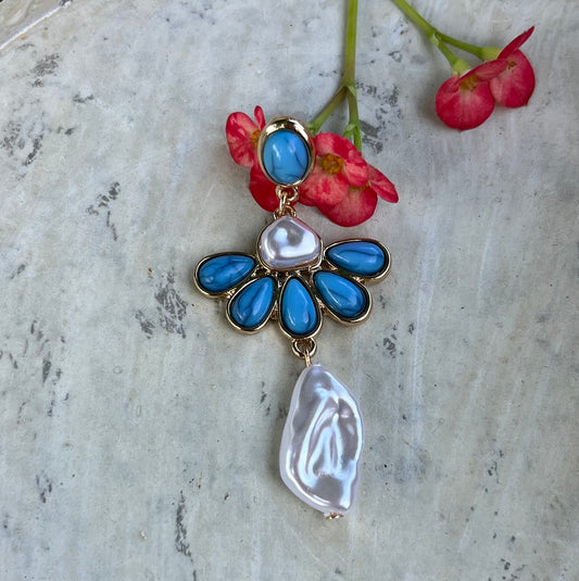 Turquoise and pearl drop earrings