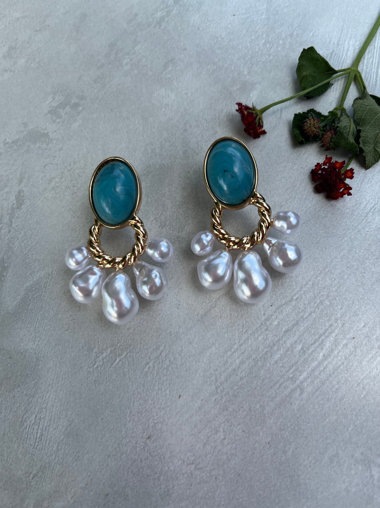 Turquoise pearl statement earrings