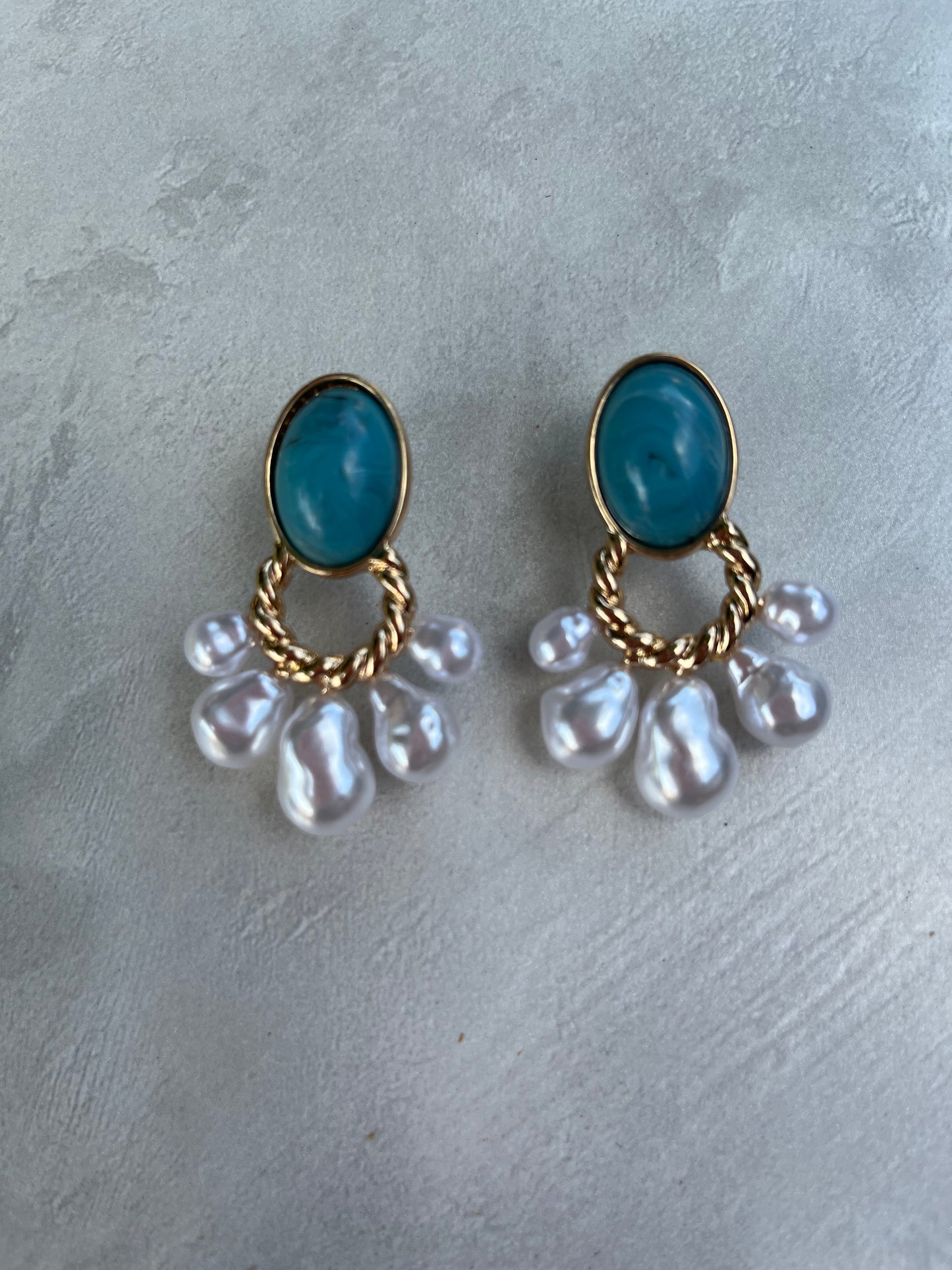 Turquoise pearl statement earrings