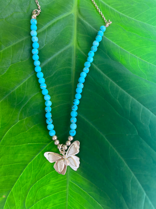 Turquoise butterfly charm necklace