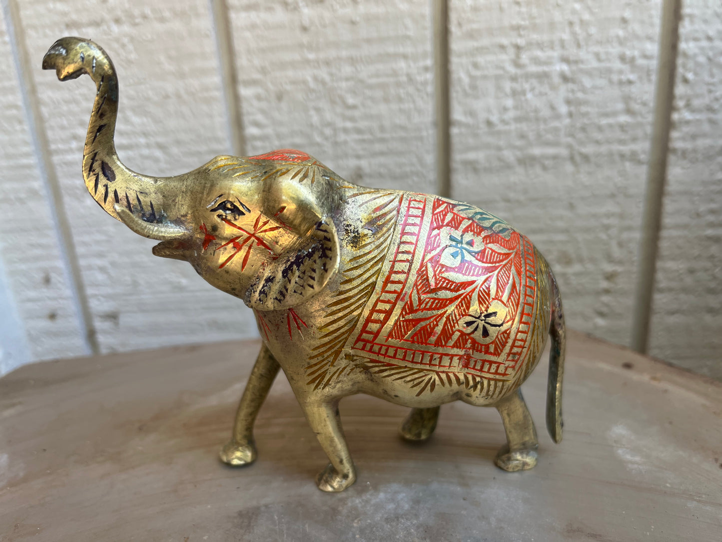 Vintage Indian brass etched elephant