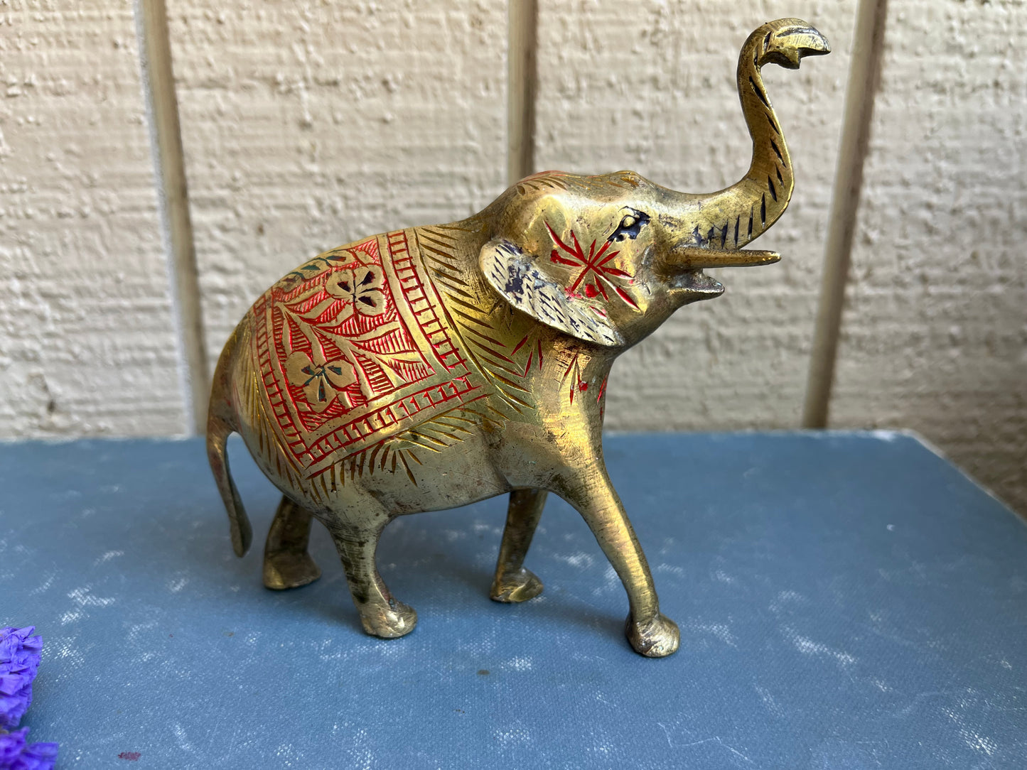 Vintage Indian brass etched elephant