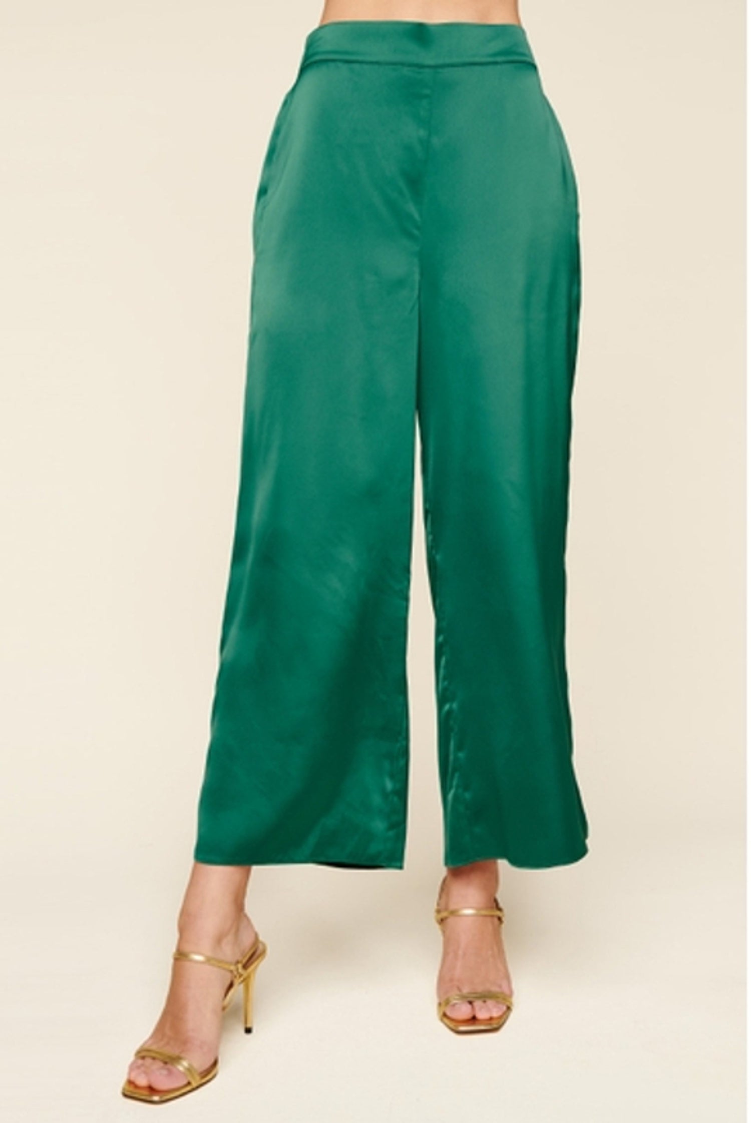 Emerald Green Satin Wide Leg Pants